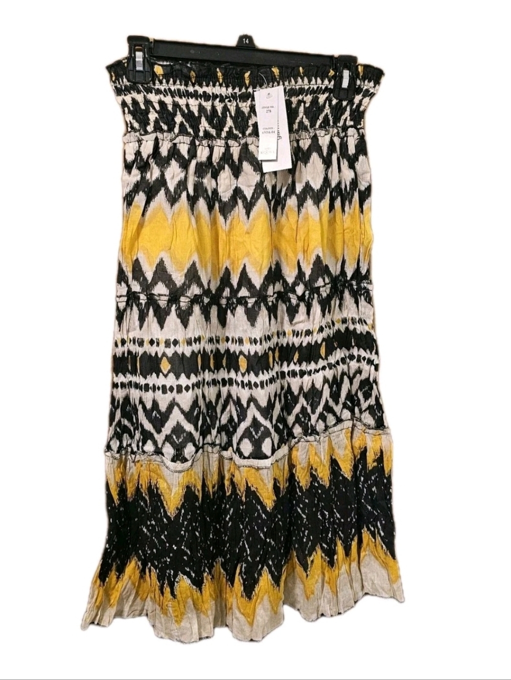 Anthropologie Jasmine Skirt SZ S Crinkled Midi Boho Black White Yellow boho Nwt